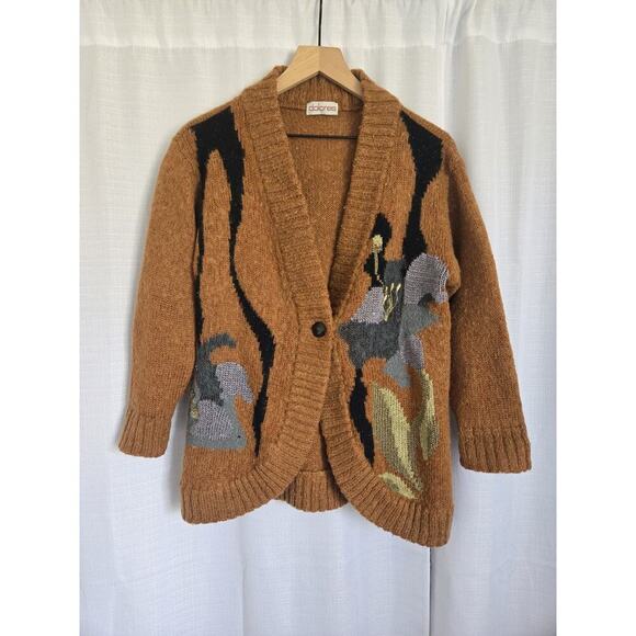 Dolores Womens Medium Mohair Wool Blend Cardigan Floral Brown Sweater - Picture 1 of 12